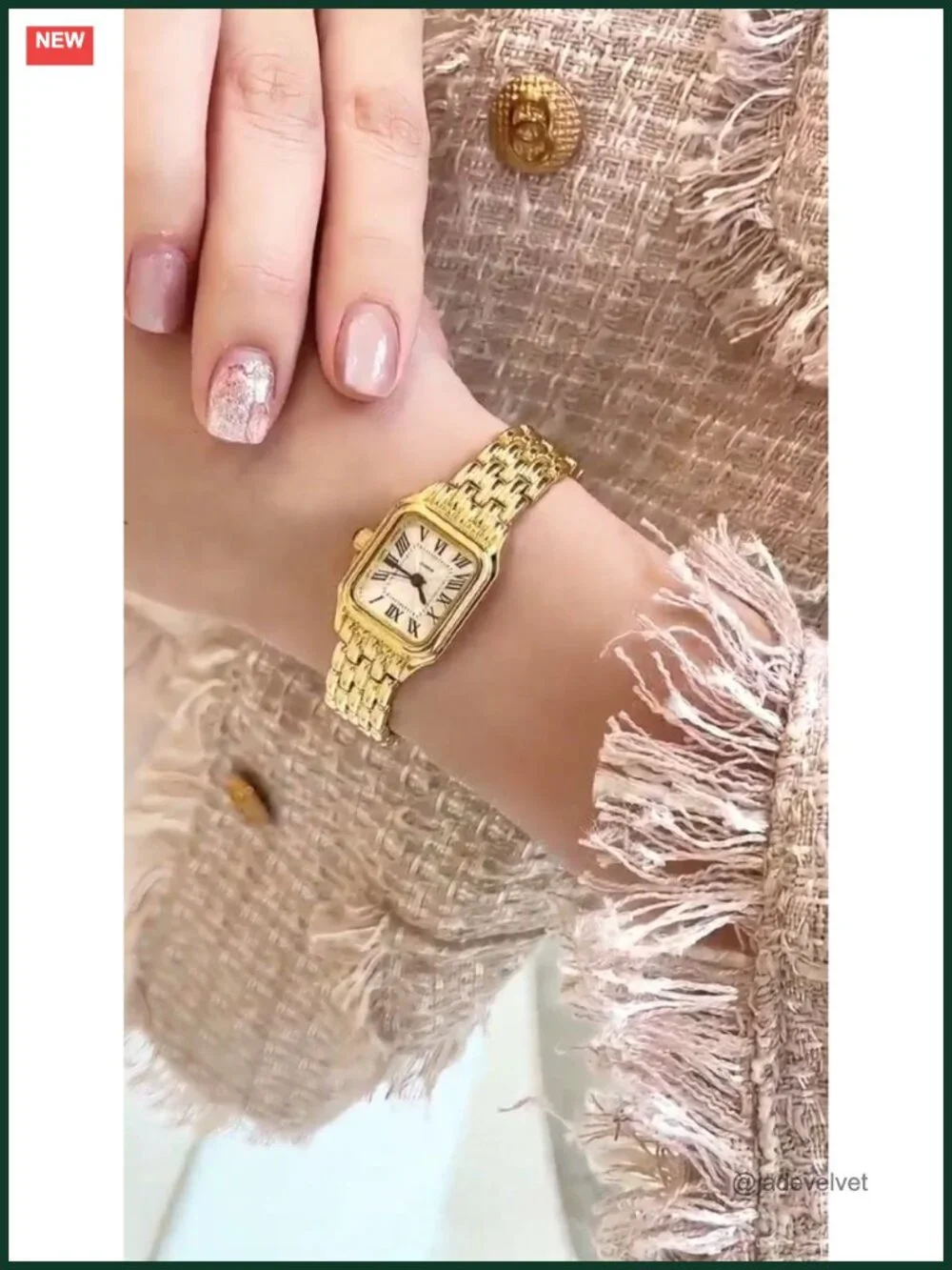 Vintage Square Luxury Watch Women Quartz Roman Numerals Two-Tone Stainless Steel
